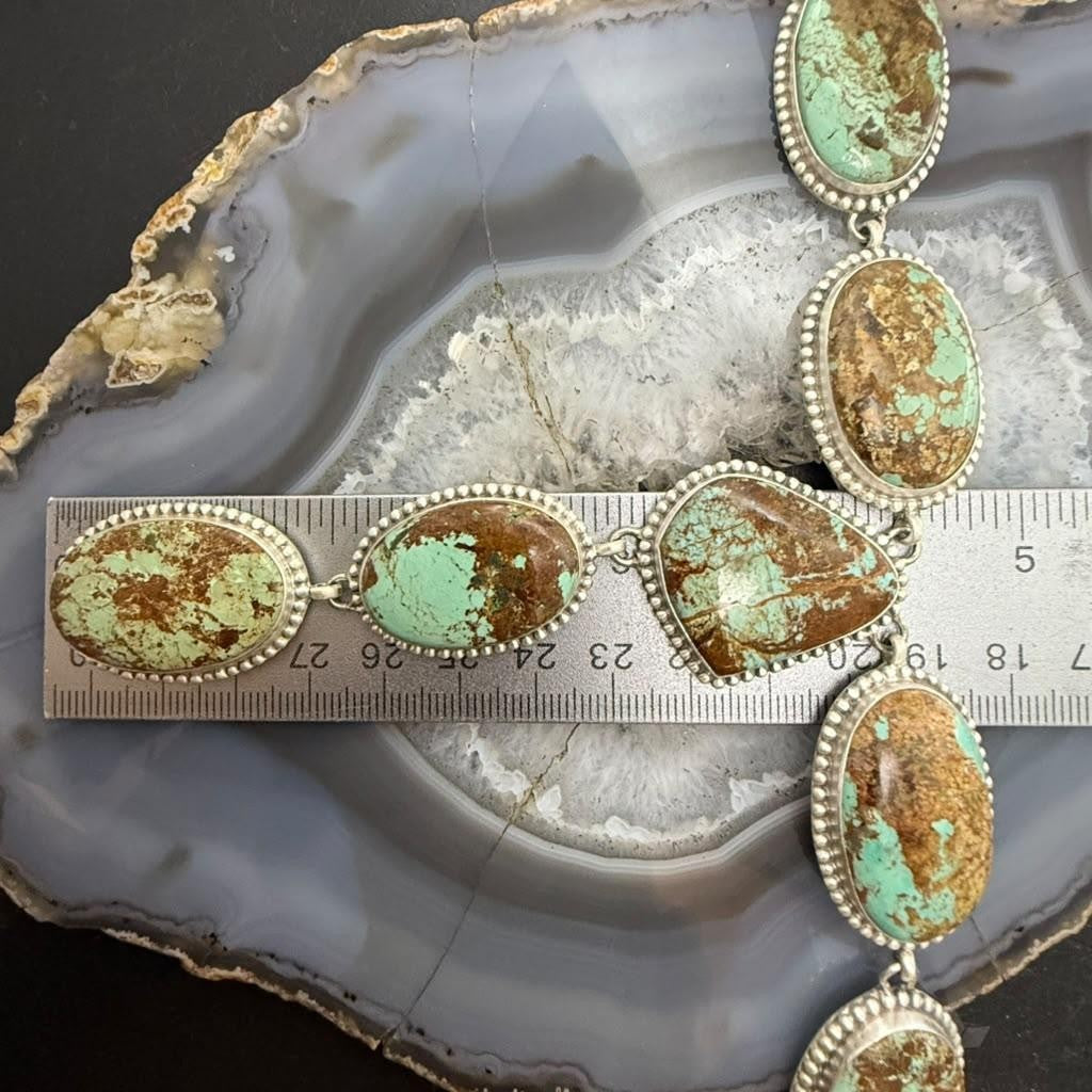 Sterling Silver Southwestern Style Montezuma Turquoise Lariat Necklace For Women