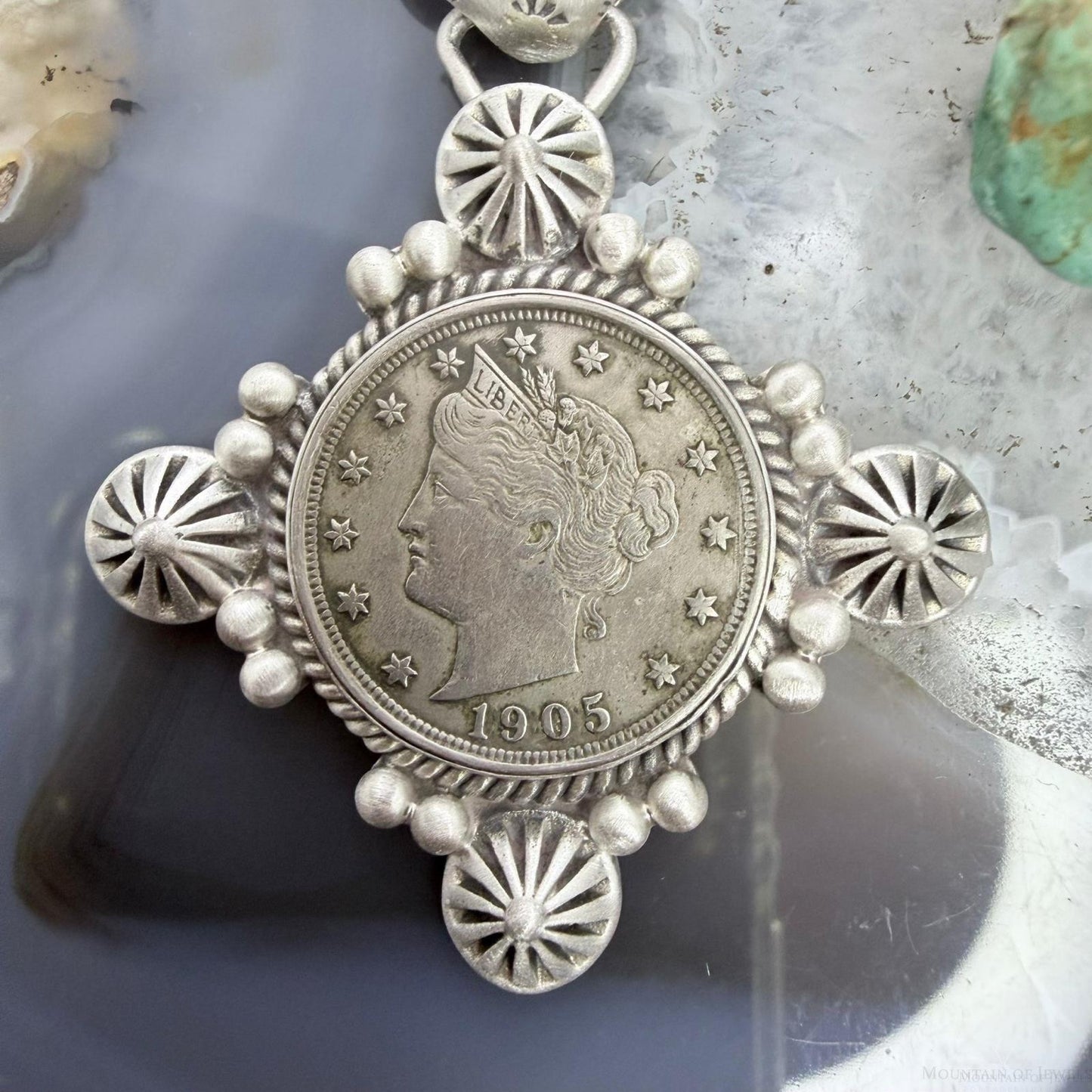 1905 Genuine US Liberty Head Nickel Decorated Unisex Sterling Silver Pendant