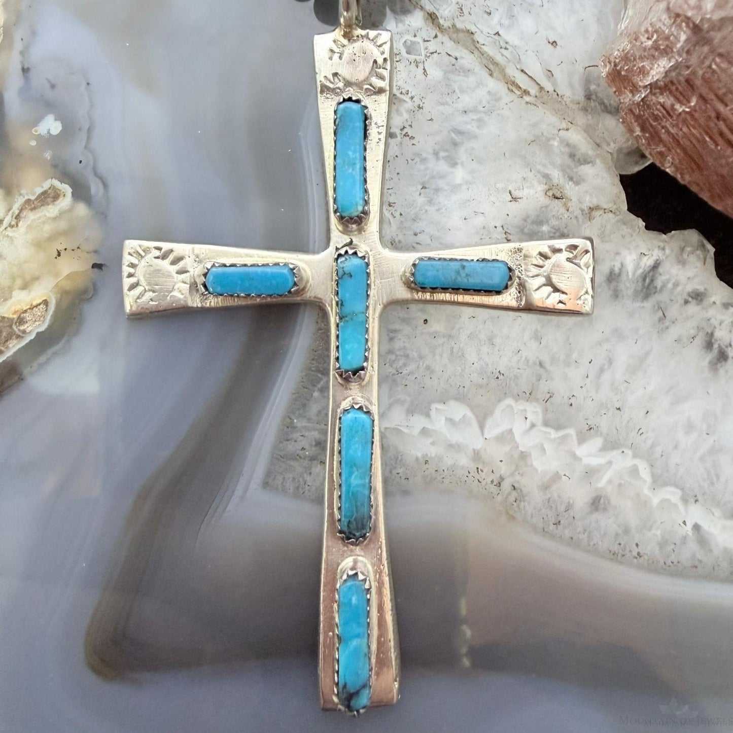 Cecilia Iule Vintage Native American Sterling Silver Turquoise Unisex Cross Pendant