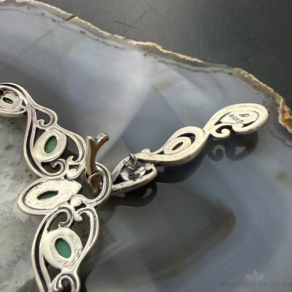 Carolyn Pollack Sterling Silver Round & Oval Variscite w/Enhancer Swirl Necklace For Women