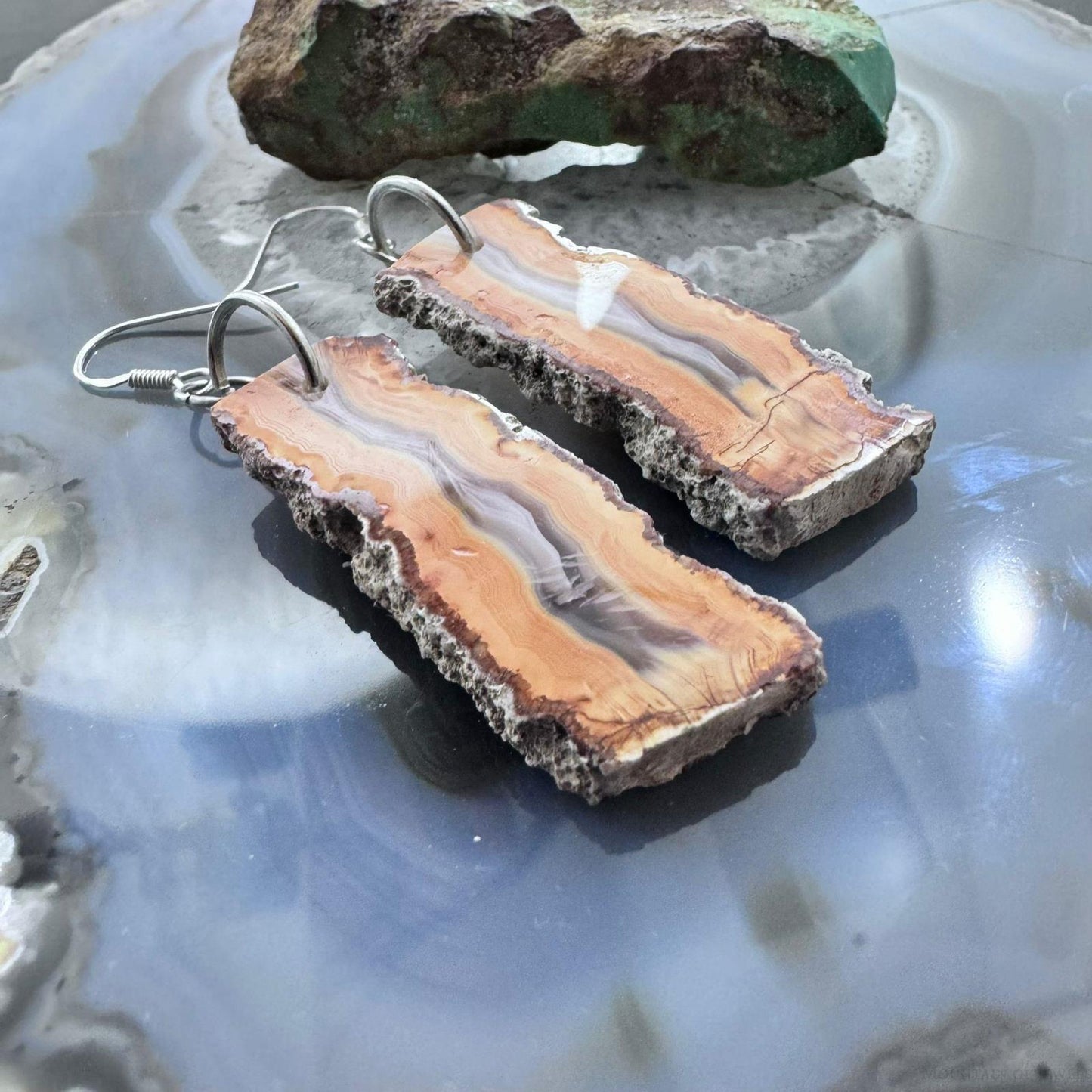 Sterling Silver Agate Slab Dangle Earrings For Women #351