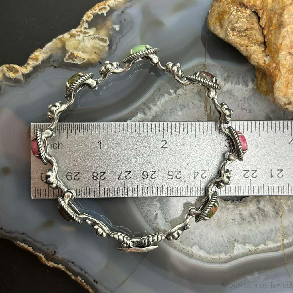 Carolyn Pollack Sterling Silver 7 Oval Multi-Stone 8" Decorated Link Bracelet For Women