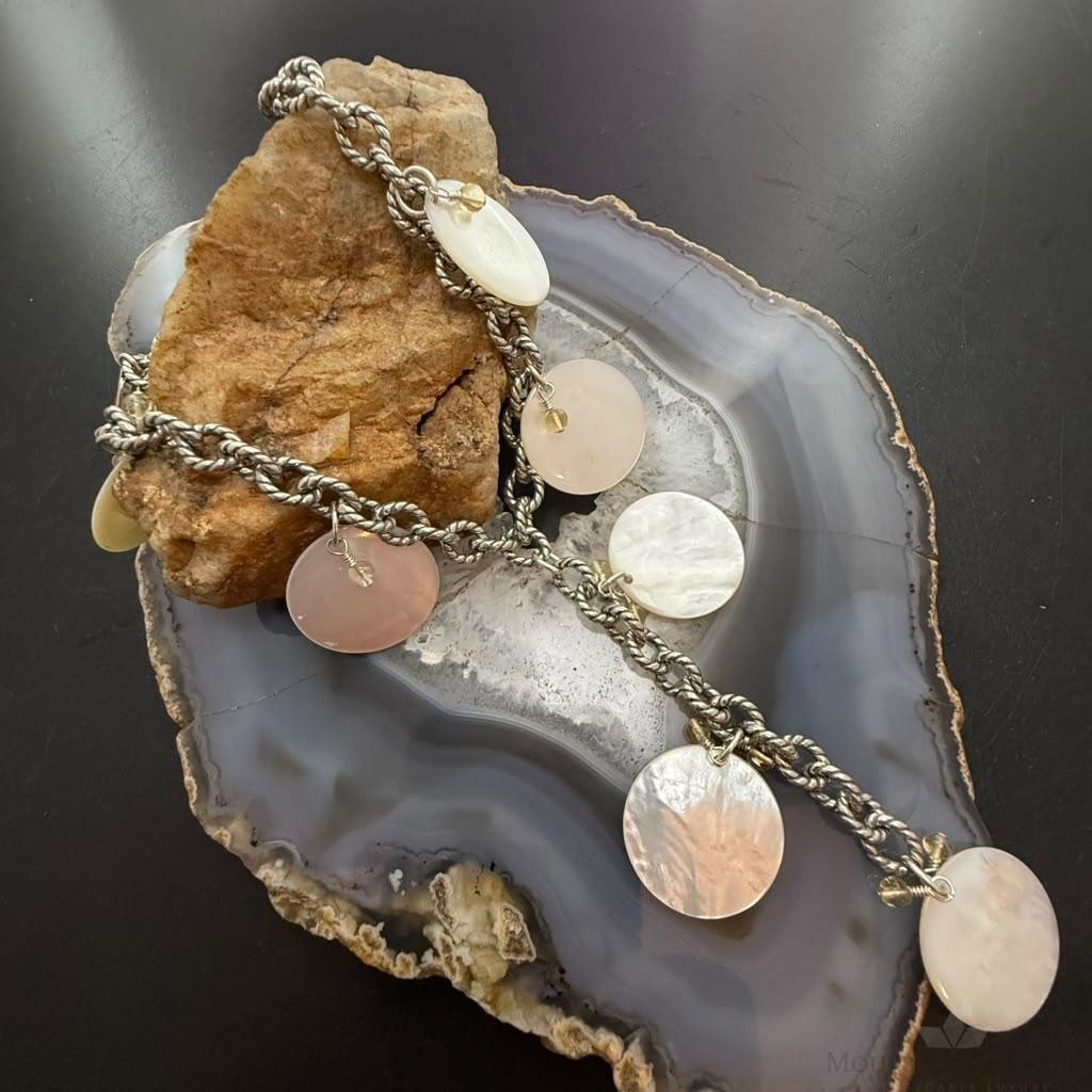 Carolyn Pollack Sterling Silver 7 MOP Disc, Citrine Twisted Link Chain 20" Necklace For Women