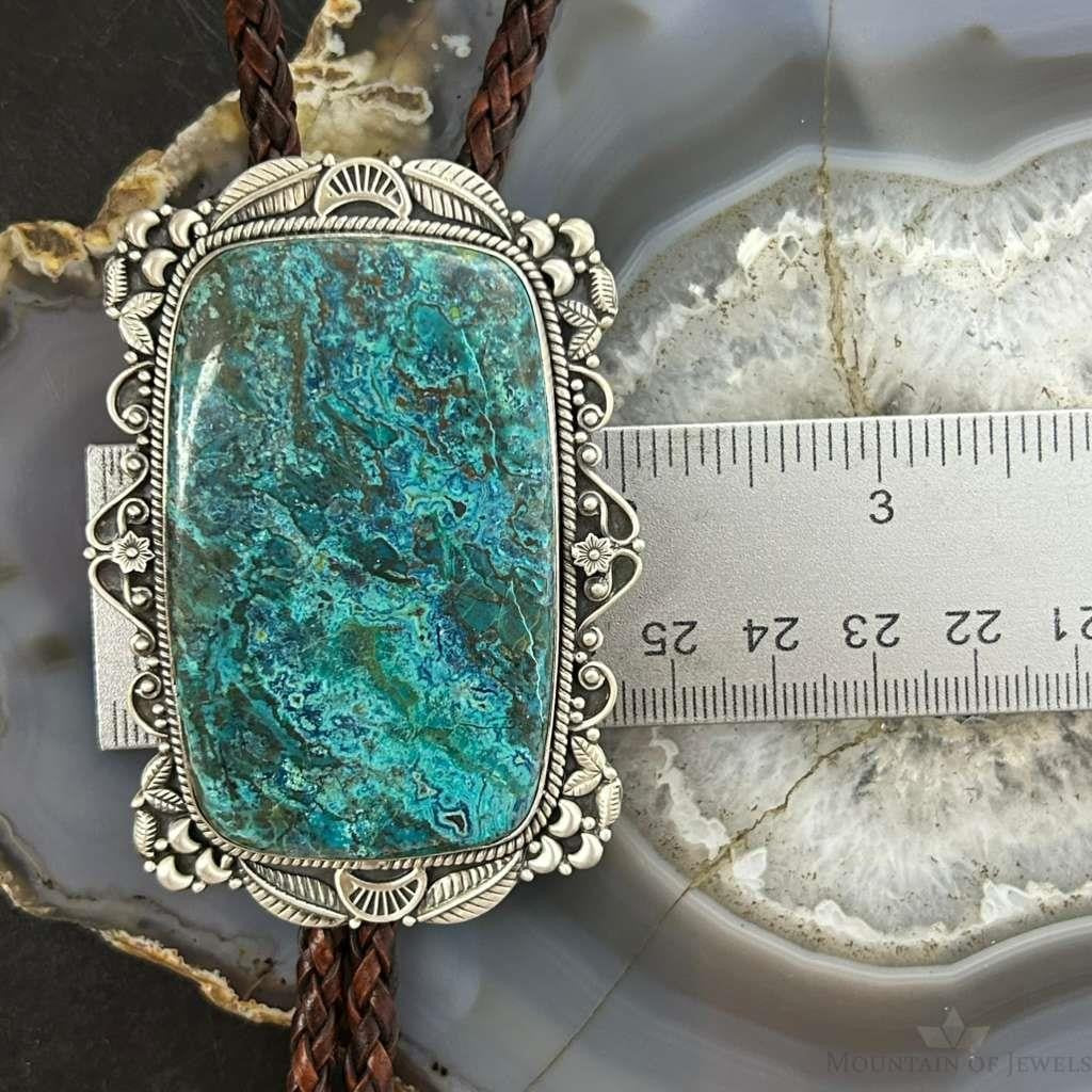 Sterling Silver Southwestern Style Large Shattuckite Decorated Bolo Tie For Men