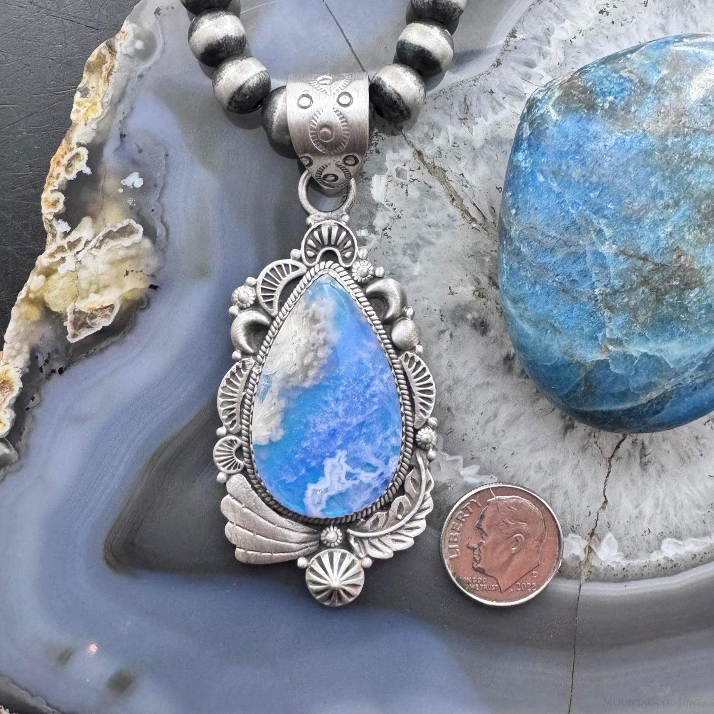 Sterling Silver Southwestern Style Teardrop Plume Doublet Agate Decorated Pendant For Women