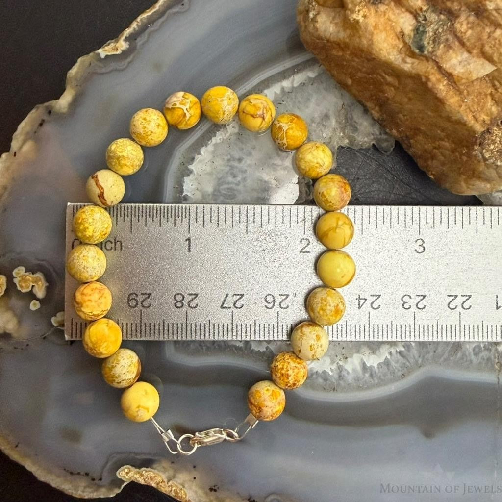 Sterling Silver 8mm Round Snake Skin Jasper Beads 7" Bracelet For Women