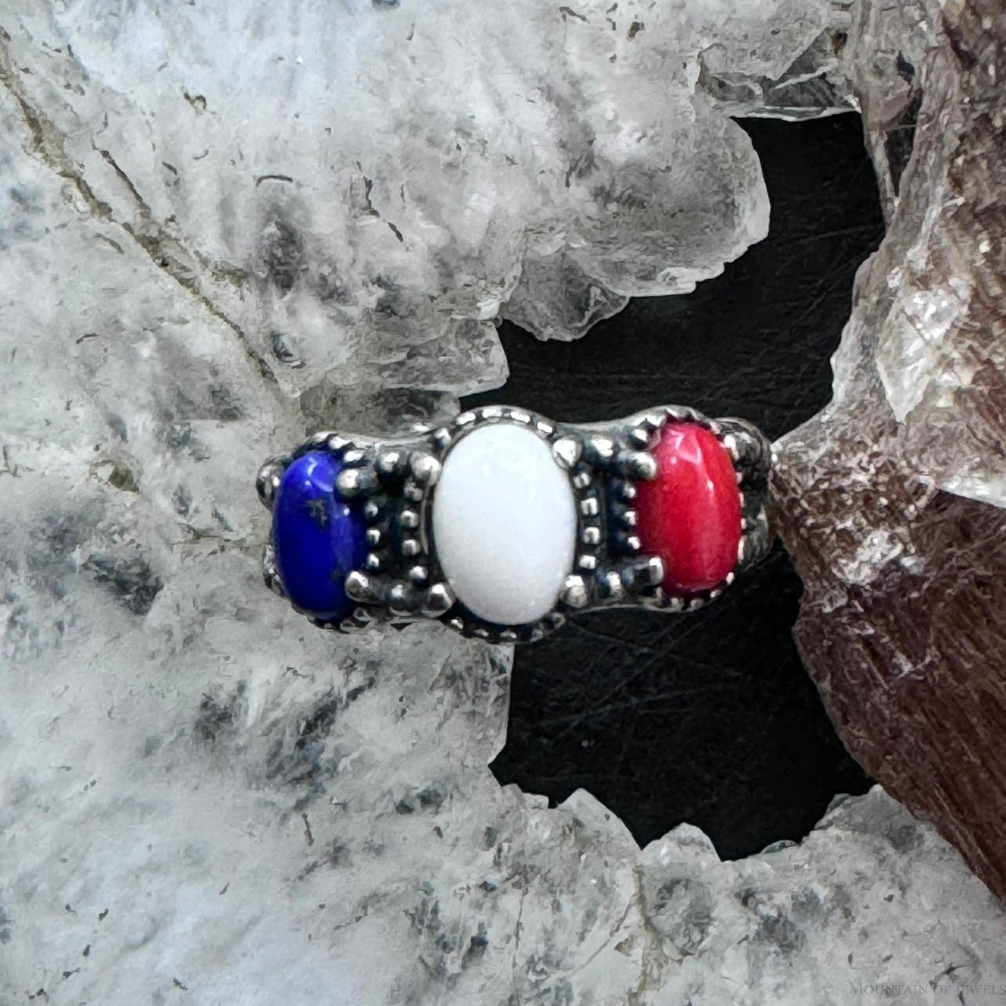 Carolyn Pollack Sterling Silver Oval Lapis, White Jasper, Red Jasper Ring Size 5 For Women