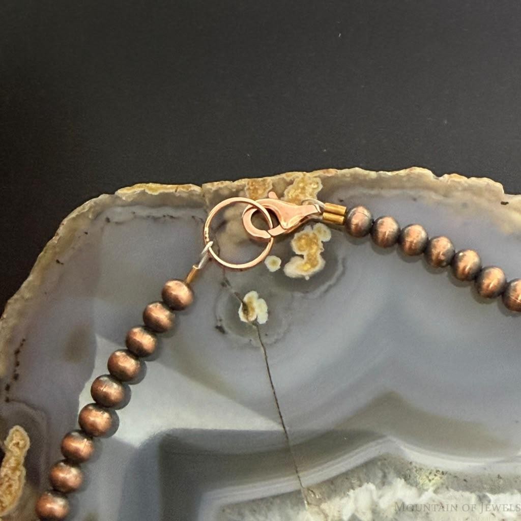 4.5-8mm Copper Navajo Pearl Round,Saucer & Natural Turquoise 18" Necklace For Women