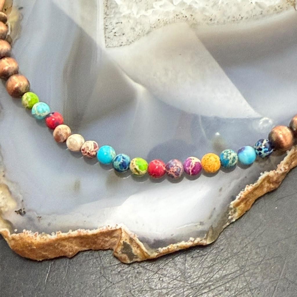 Copper Navajo Pearl Round & Cylinder w/Multi Color Sediment Jasper 18" Necklace For Women