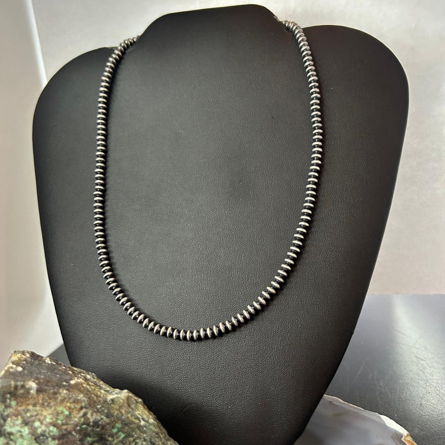 Sterling Silver Southwestern Style 4 mm Navajo Pearl Saucer Beads 18"- 20" Necklace For Women