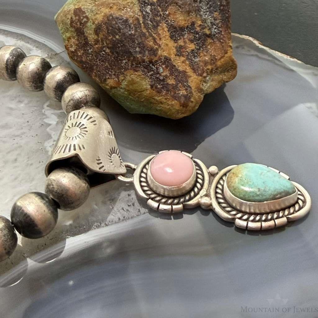 Sterling Silver Southwestern Style Pink Conch & Turquoise Pendant For Women #4