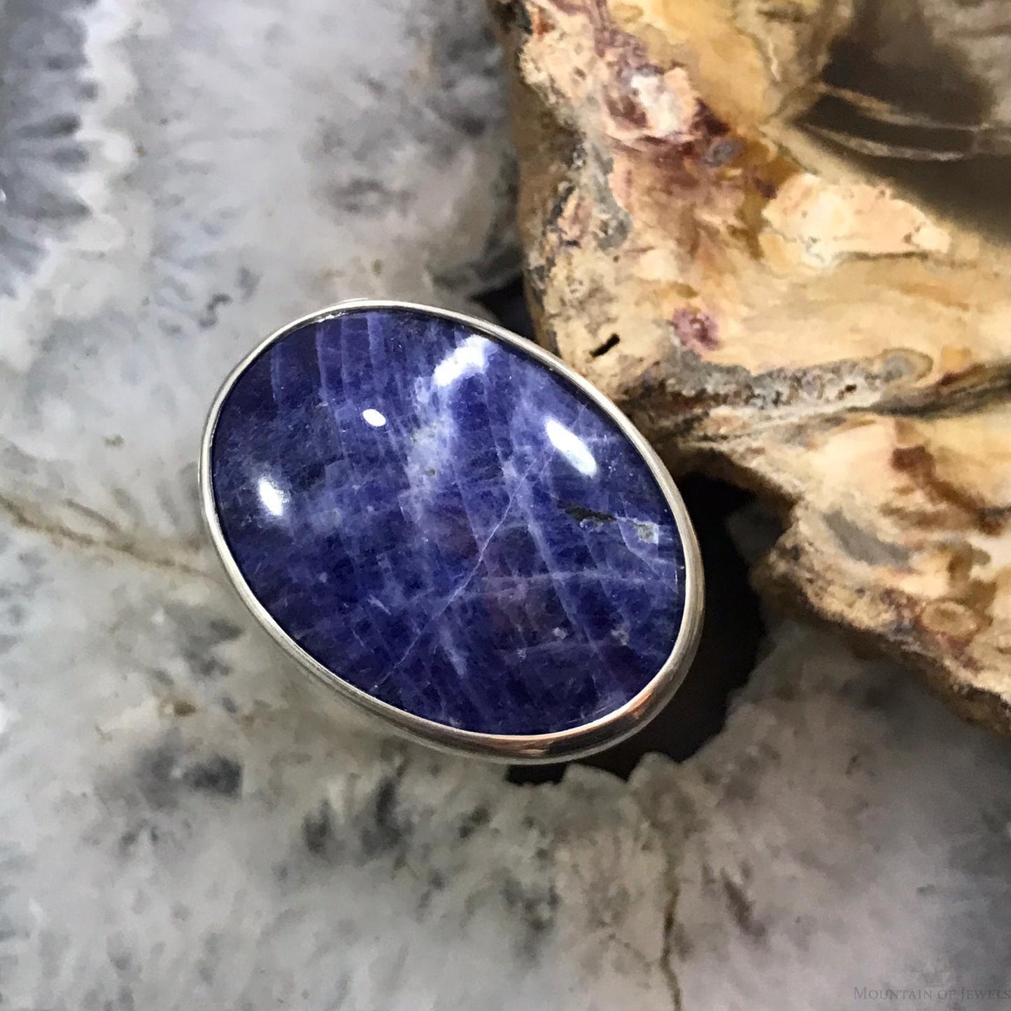 Carolyn Pollack Sterling Silver Large Oval Sodalite Ring Size 8 For Women