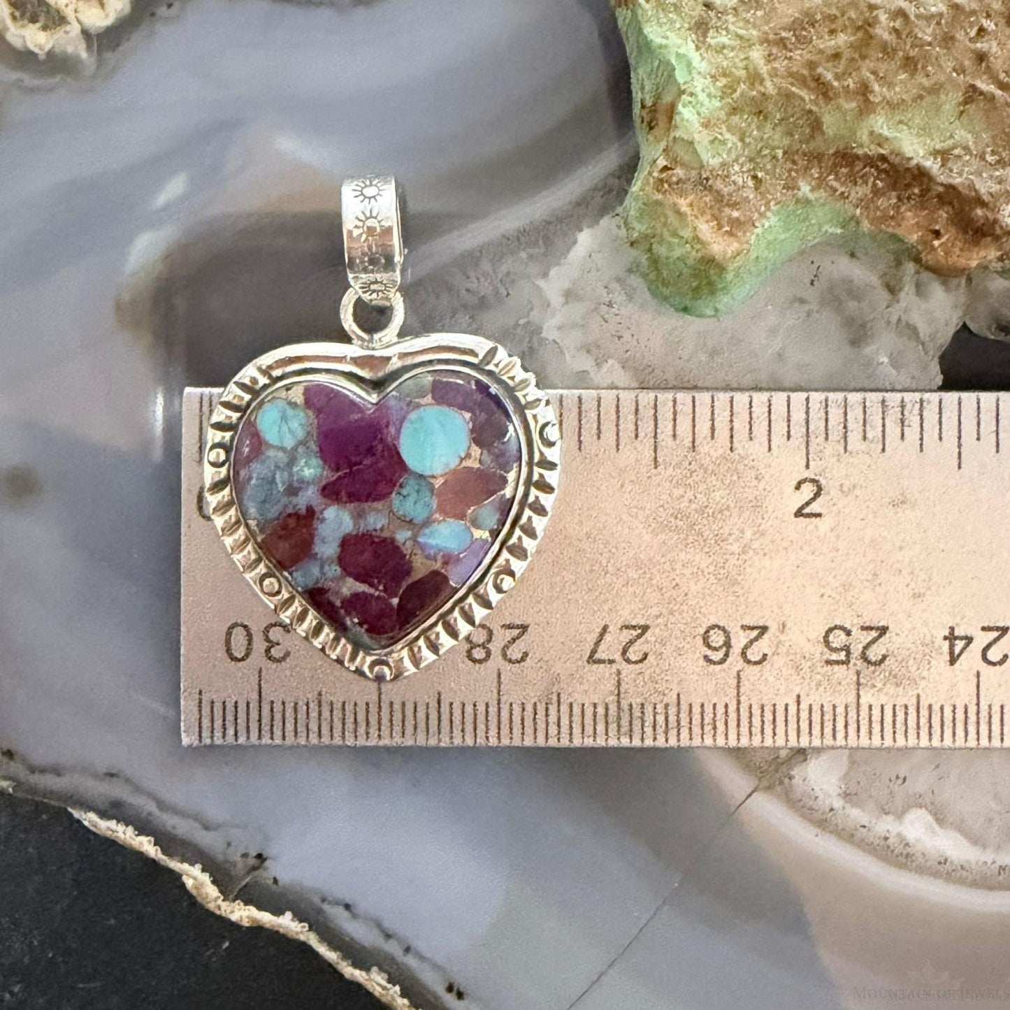 Sterling Silver Southwestern Style Purple Dahlia Heart Pendant For Women