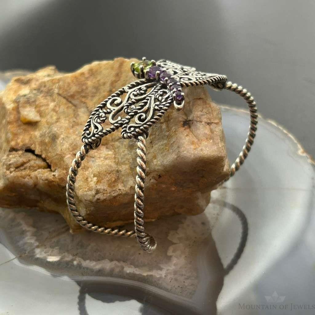 Carolyn Pollack Sterling Silver Peridot & Amethyst Decorated Dragonfly Bracelet For Women