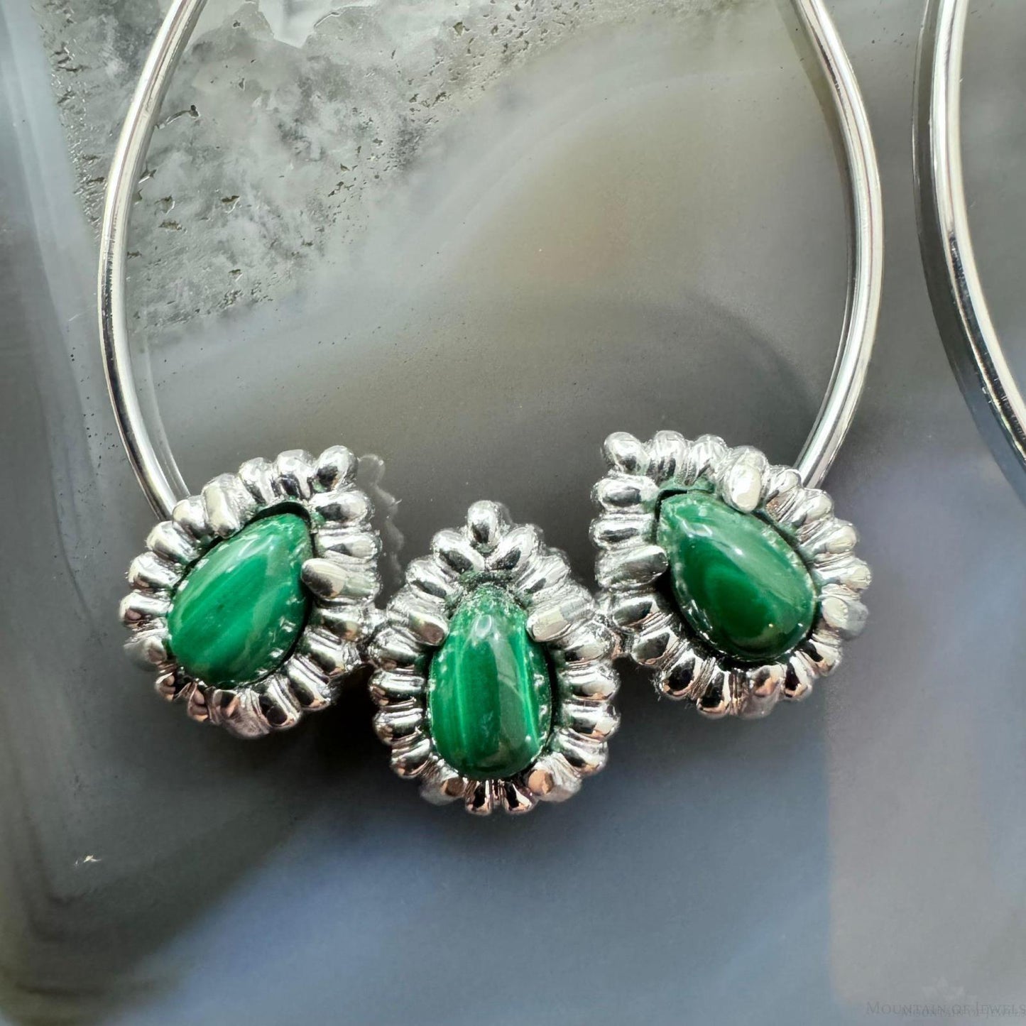 Carolyn Pollack Sterling Silver Jade & Malachite Hoop Dangle Earrings For Women