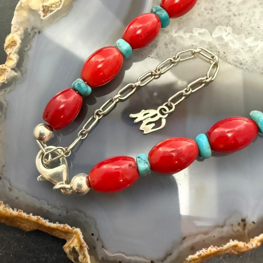 Carolyn Pollack Sterling Silver Turquoise & Red Jasper Beads 24" Necklace For Women