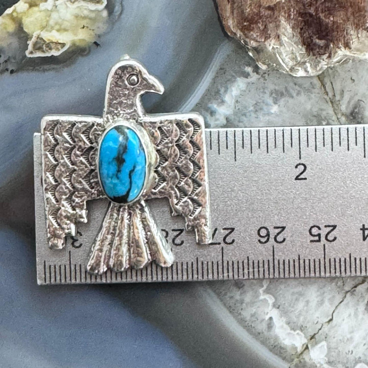 Gary Custer Navajo Sterling Silver Tufa Cast Blue Turquoise Eagle Unisex Pendant