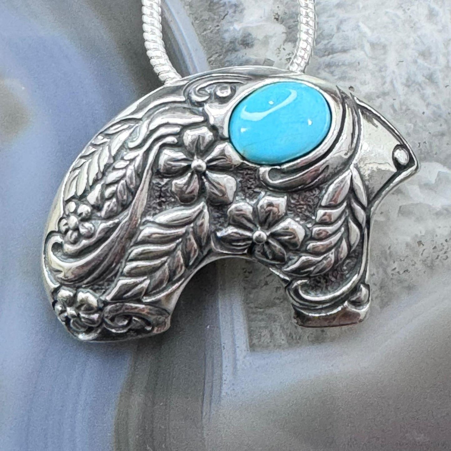 Carolyn Pollack Sterling Silver Sleeping Beauty Turquoise Fetish Bear Pendant Necklace