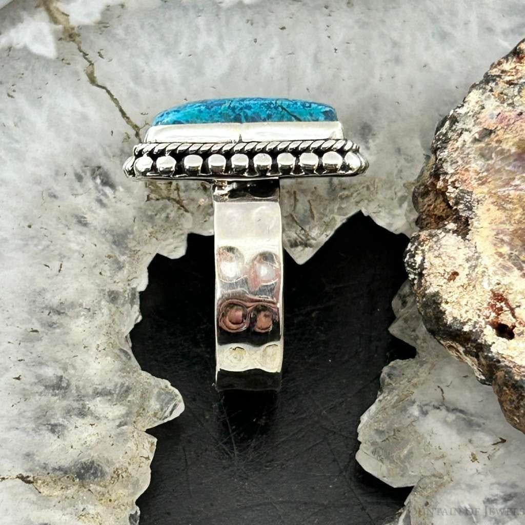 Sterling Silver Southwestern Style Rectangle Shattuckite Ring Size 7.25 For Women