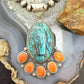 Sterling Silver Southwestern Style Azurite Malachite & Spiny Oyster Decorated Pendant