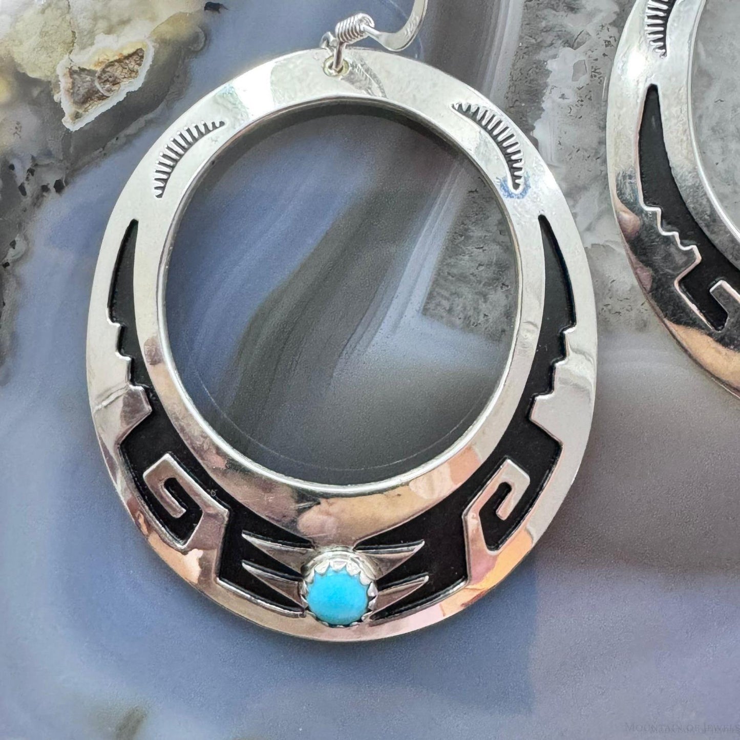 Tommy & Rosita Singer Sterling Silver Turquoise Dot Hoop Dangle Earrings For Women #3