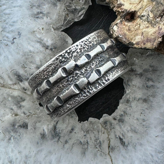 Steve Larance Hopi Sterling Silver Tufa Cast Decorated Band Ring Size 14 For Men