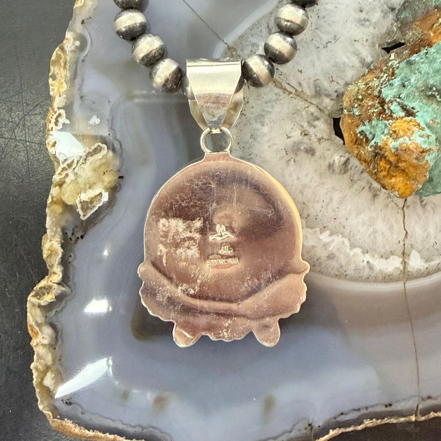 Alonzo Mariano Native American Sterling Silver Overlay Fetish Bear w/Turquoise Unisex Pendant