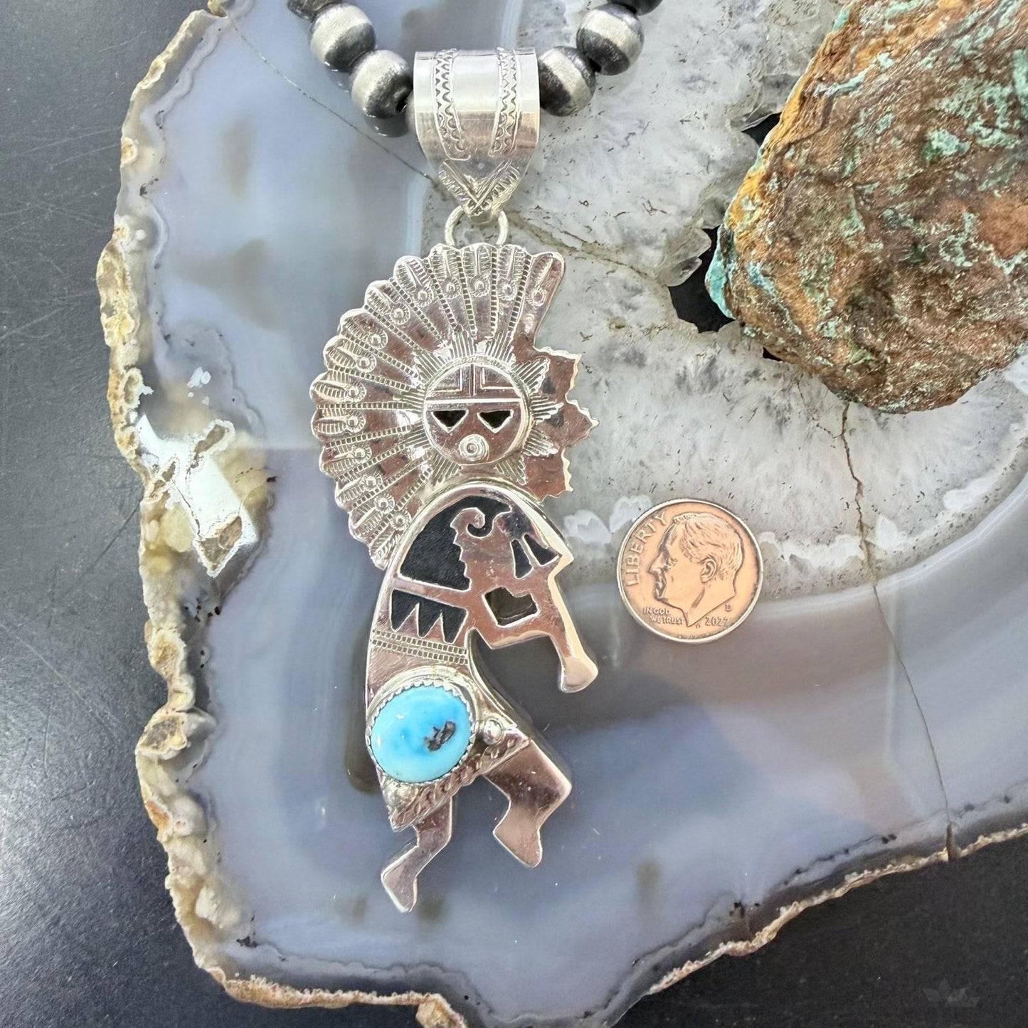 Alonzo Mariano Native American Sterling Silver Turquoise Unisex Kokopelli Kachina Dancer Pendant