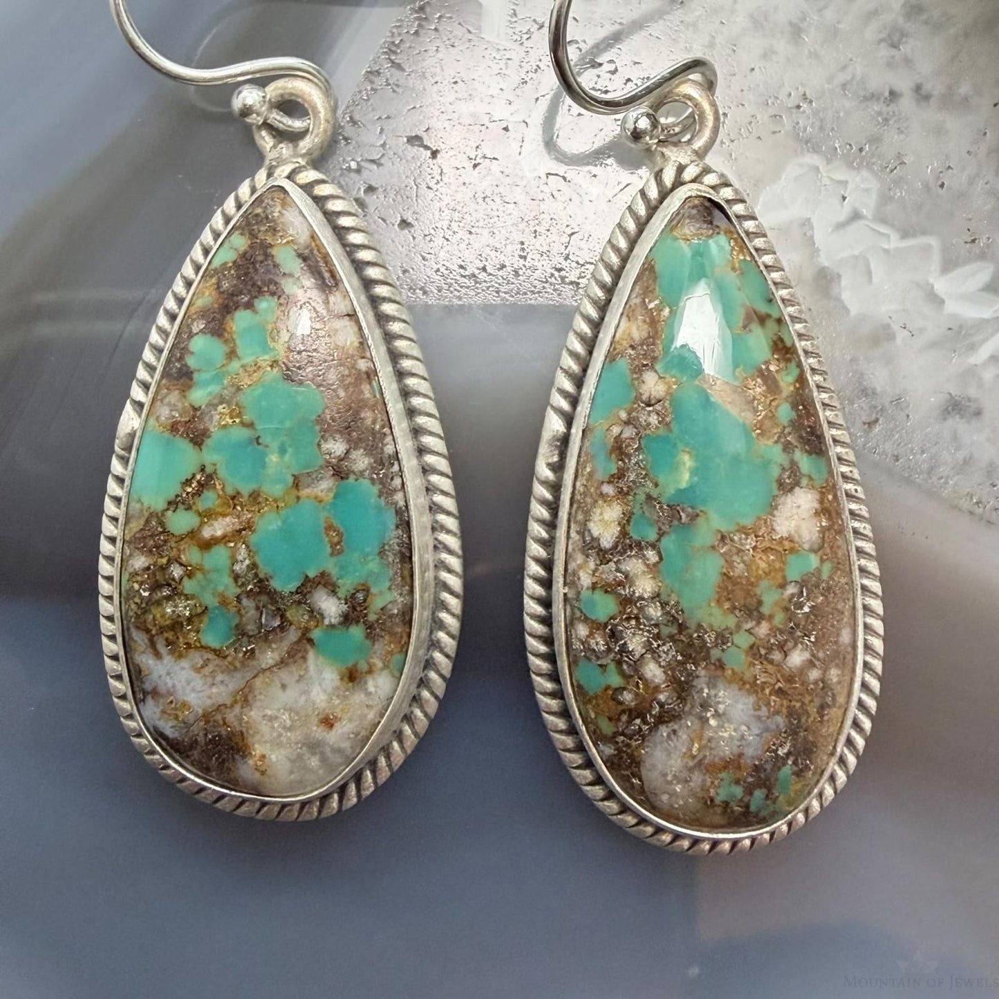 Sterling Silver Southwestern Style Teardrop Royston Turquoise Dangle Earrings For Women