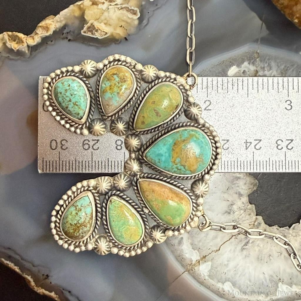 Sterling Silver Southwestern Style Teardrop Royston Turquoise 23" Naja Necklace For Women