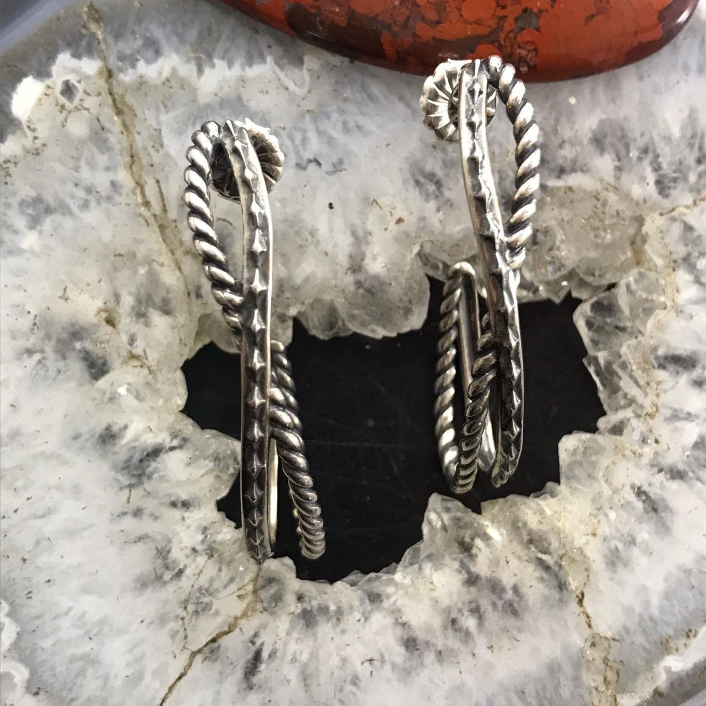 Carolyn Pollack Sterling Silver Decorated Thin Double Hoop Earrings For Women