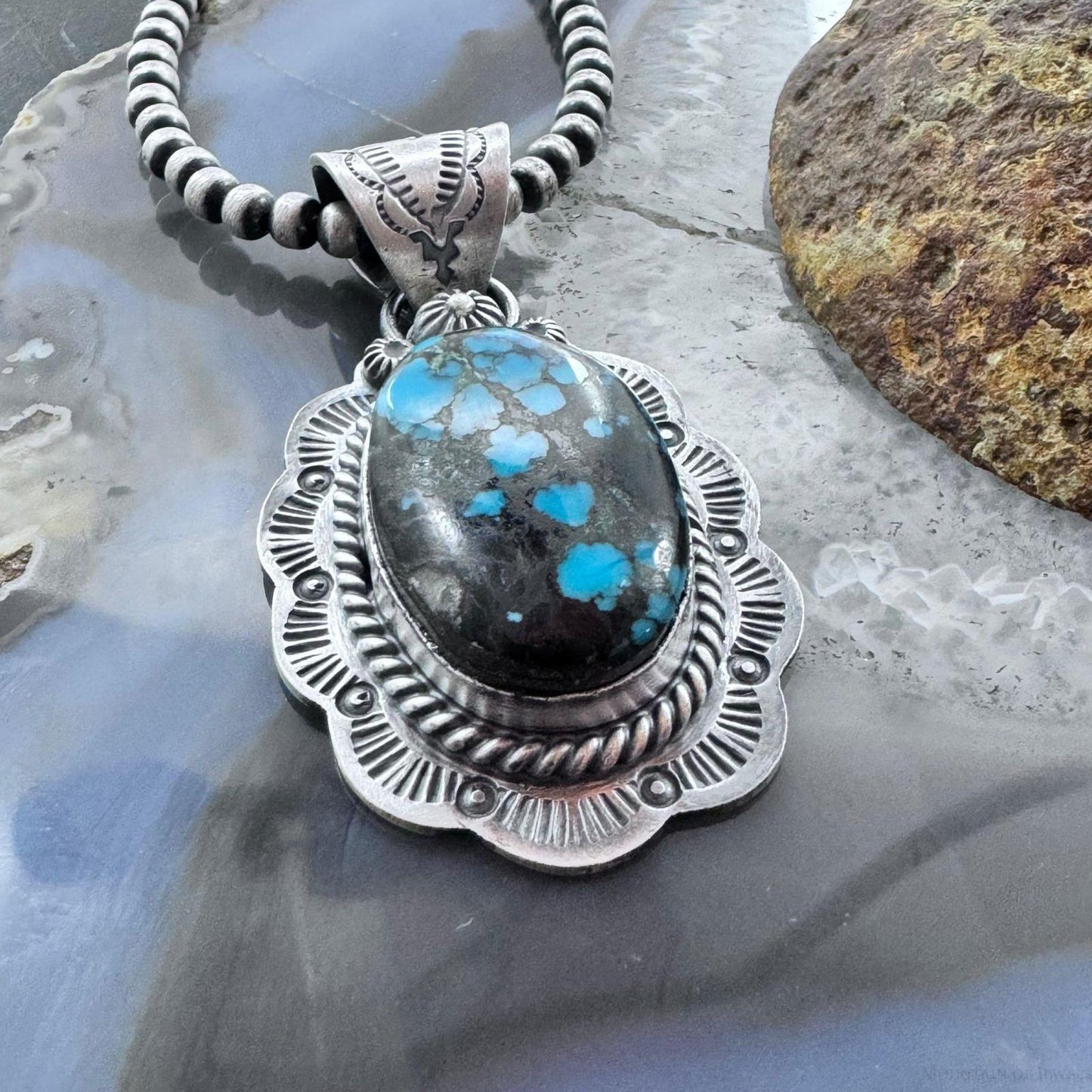 Gilbert Platero Native American Sterling Silver Oval Turquoise Pendant For Women