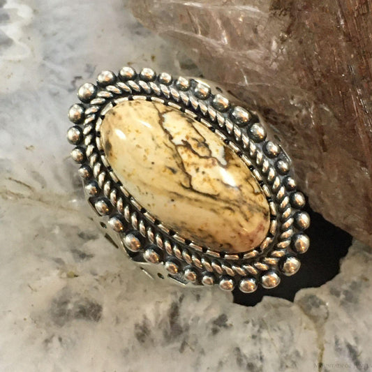 Carolyn Pollack Vintage Sterling Silver Oval Picture Jasper Decorated Ring For Women For Women