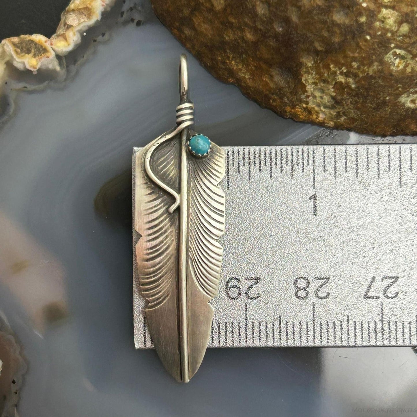 Chris Charley Native American Sterling Turquoise Dot Feather Unisex Pendant