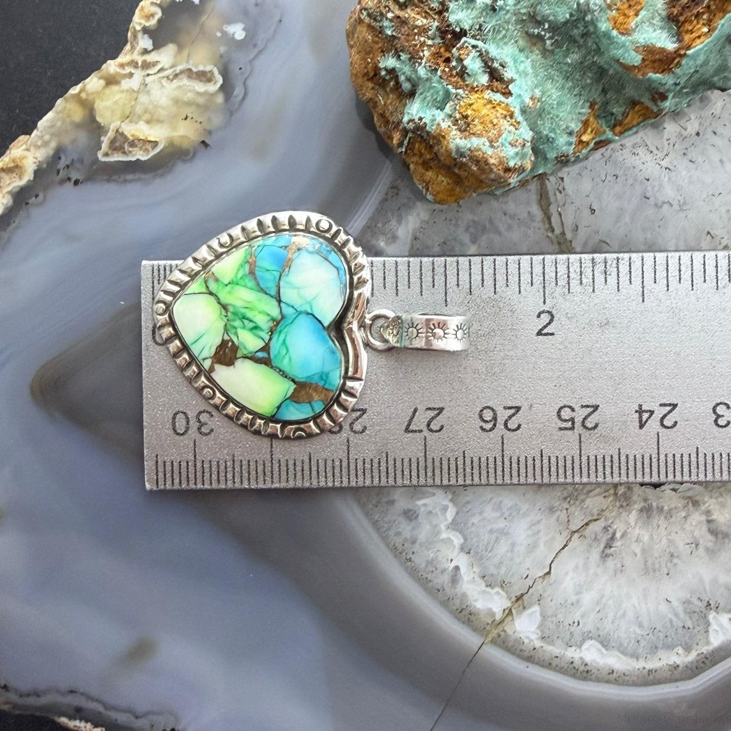 Sterling Silver Southwestern Style Mohave Green Turquoise Heart Pendant For Women