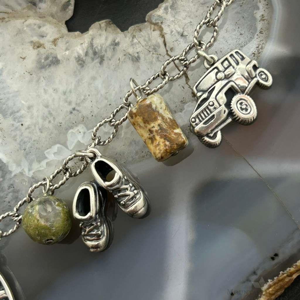 Carolyn Pollack Sterling Silver Multi Charm and Stone Charm Bracelet For Women