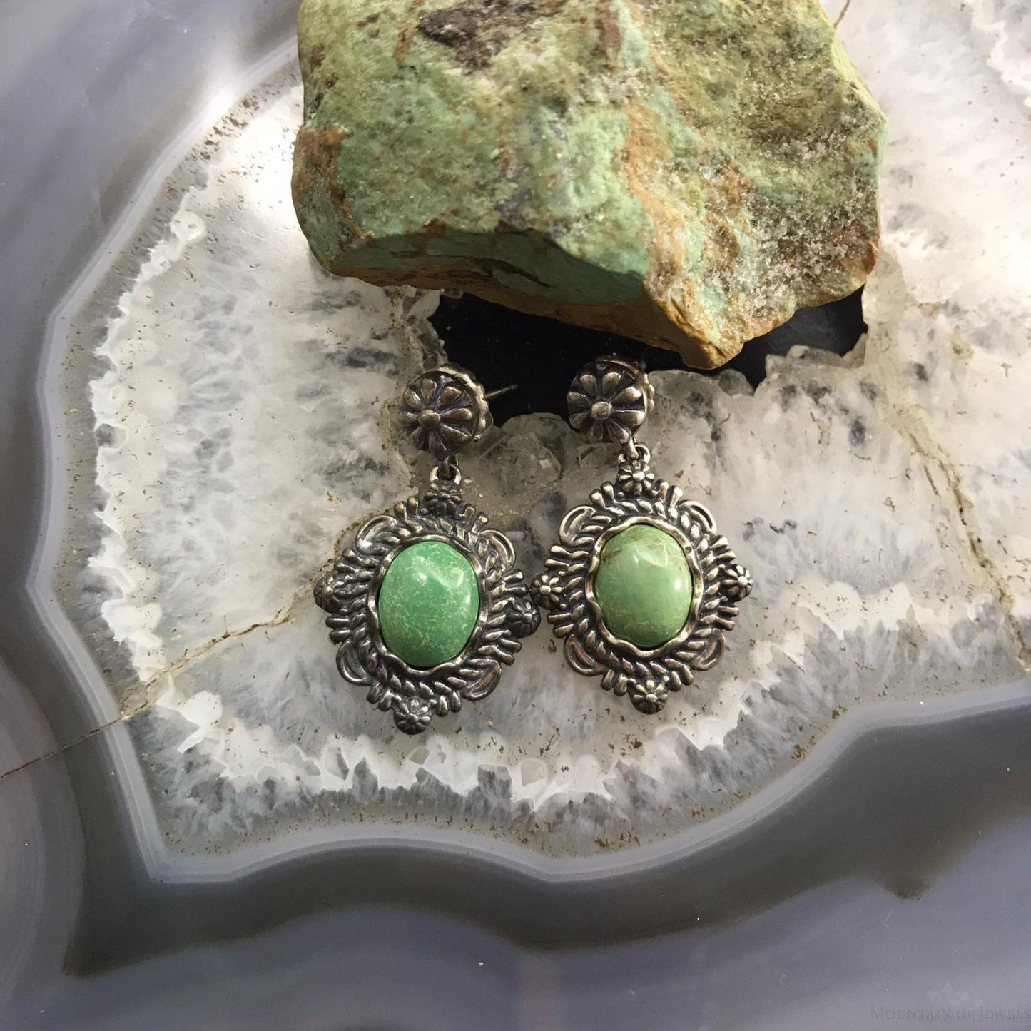 Carolyn Pollack Sterling Silver Green Turquoise Oxidized Dangle Earrings For Women