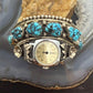 Vintage Steven B Native American Silver Rough Turquoise Watch Bracelet For Women