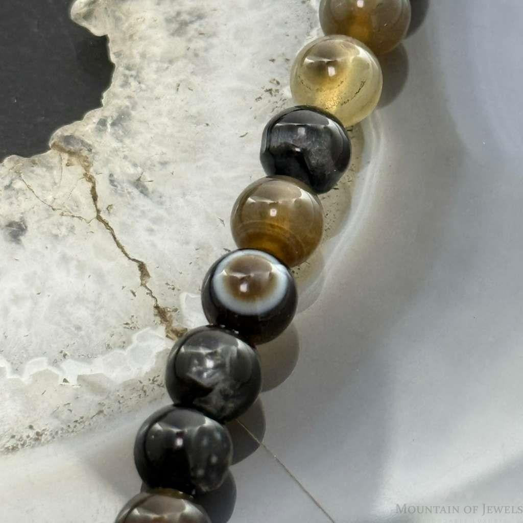Sterling Silver Southwestern Style 8mm Smoky Onyx Beads 18" Necklace For Women
