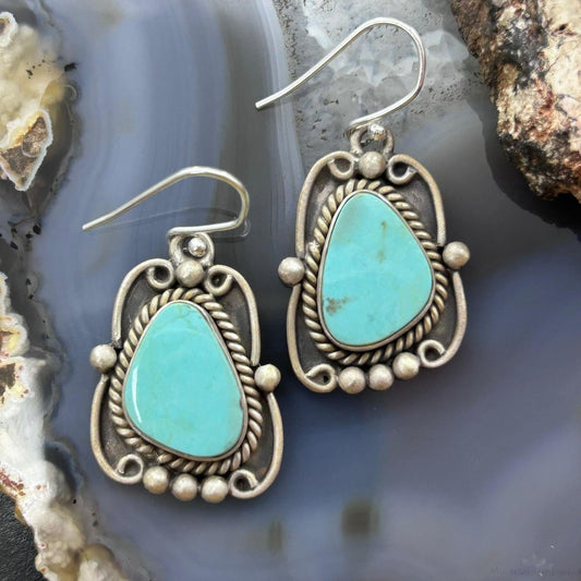 Sterling Silver Southwestern Style Turquoise Decorated Dangle Earrings For Women #1