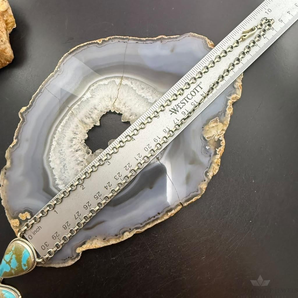 Sterling Silver Southwestern Style Kingman Turquoise Lariat Necklace For Women #2