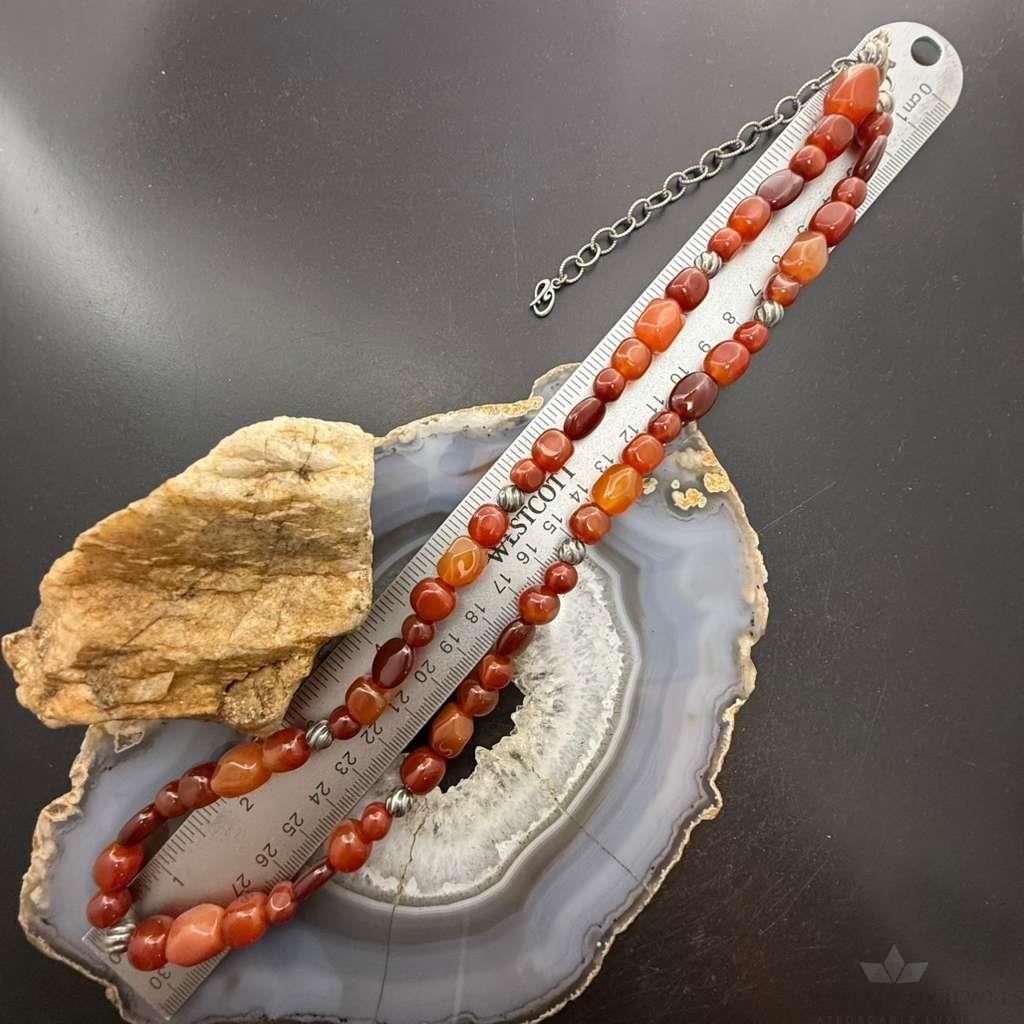 Carolyn Pollack Sterling Silver Carnelian & 9 Swirl Beads 23"-26" Necklace For Women