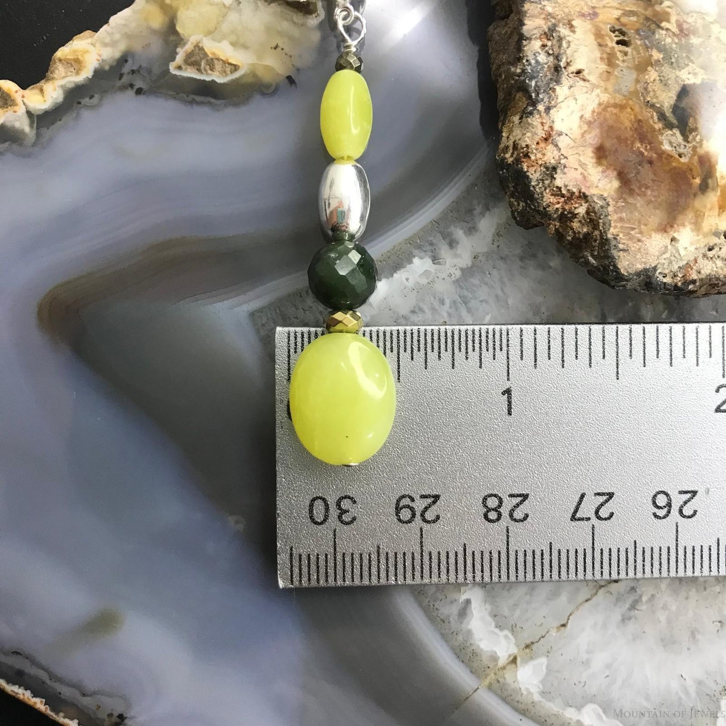 Carolyn Pollack Sterling Silver Serpentine/Prehnite Bead Necklace 17"-20" & Dangle Earrings Set