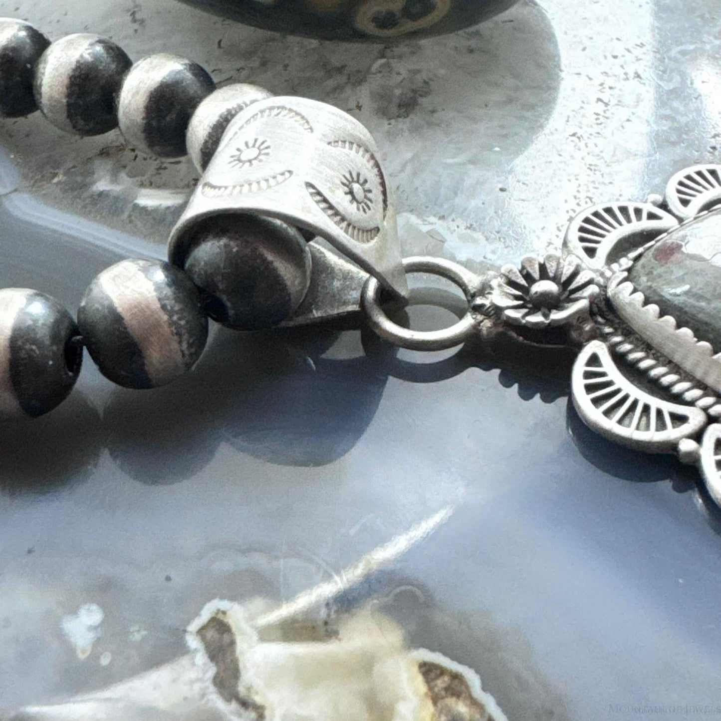 Sterling Silver Southwestern Style Elongated Teardrop Peanut Obsidian Pendant For Women