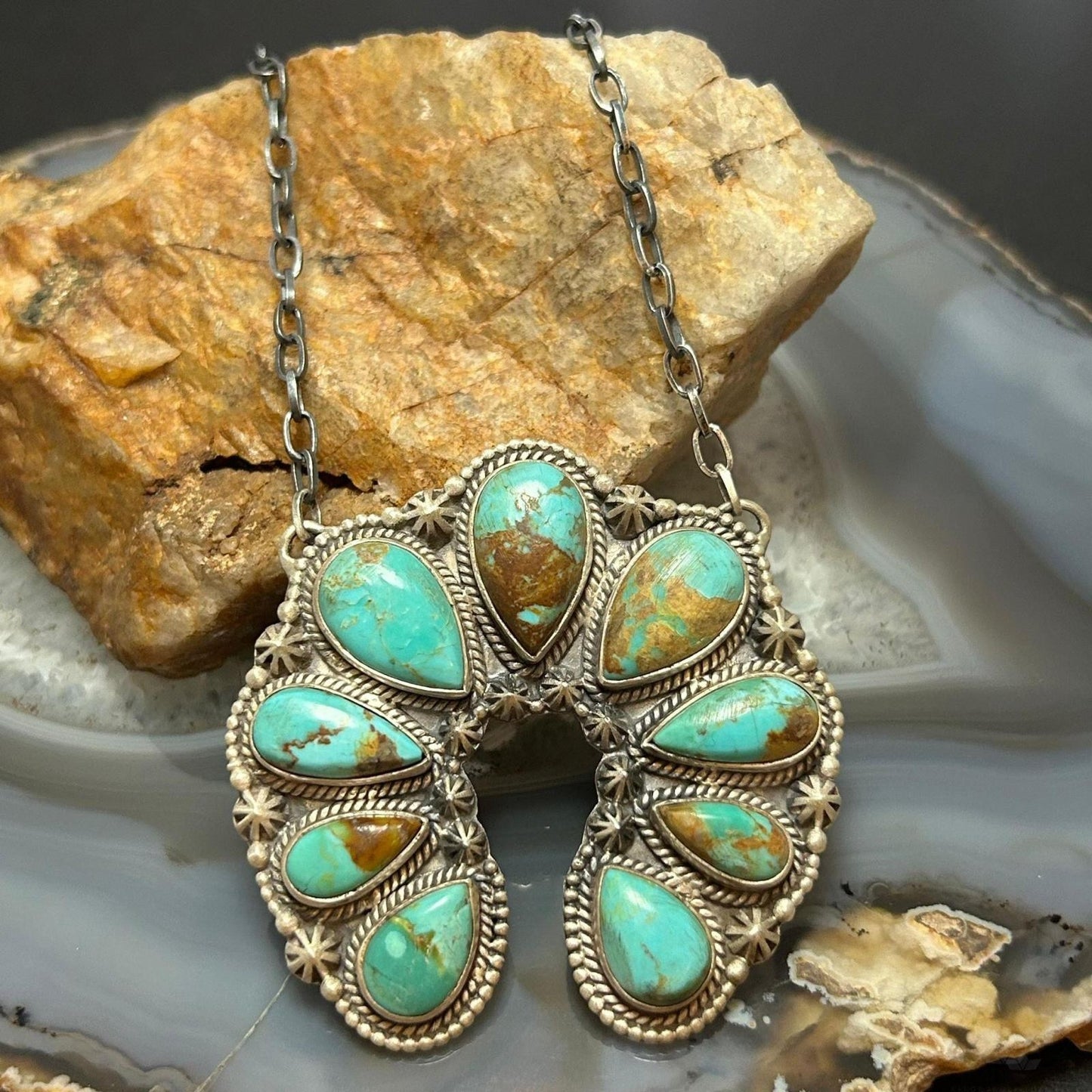 Sterling Silver Southwestern Style Kingman Turquoise Naja 19" Necklace For Women