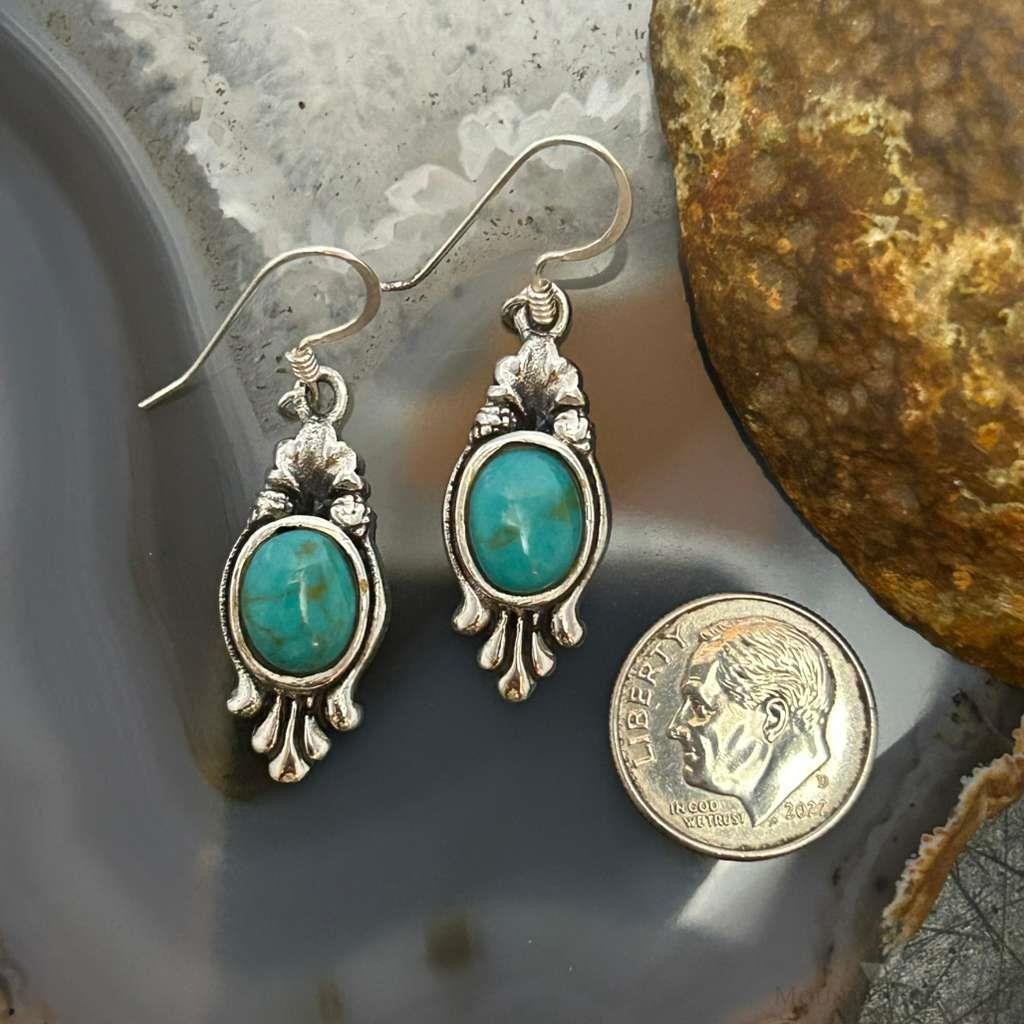 Sterling Silver Southwestern Style Oval Mohave Turquoise Dangle Earrings For Women