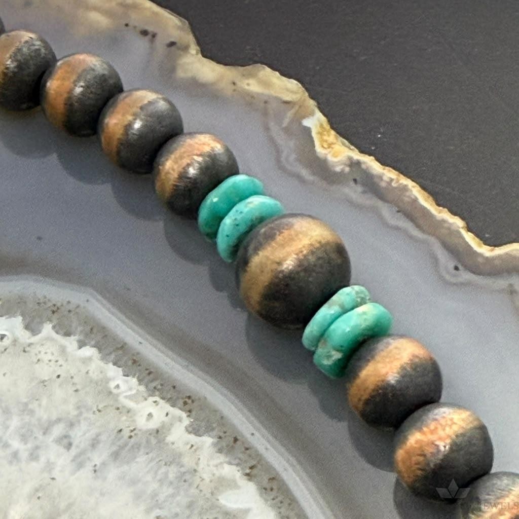 Southwestern Style Copper 8-10mm Navajo Pearl Beades &Turquoise Disk Necklace For Women
