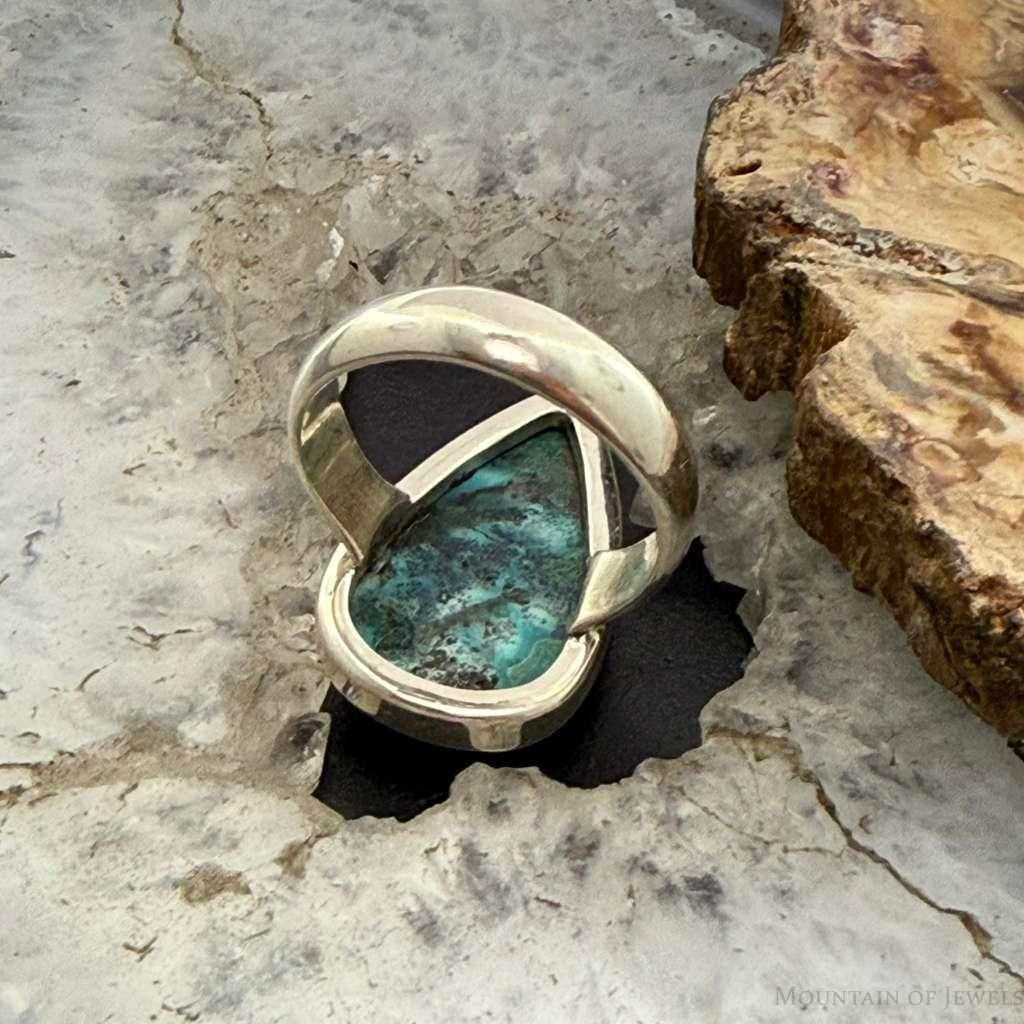 Sterling Silver Southwestern Style Teardrop Azurite Malachite Ring Size 8 For Women