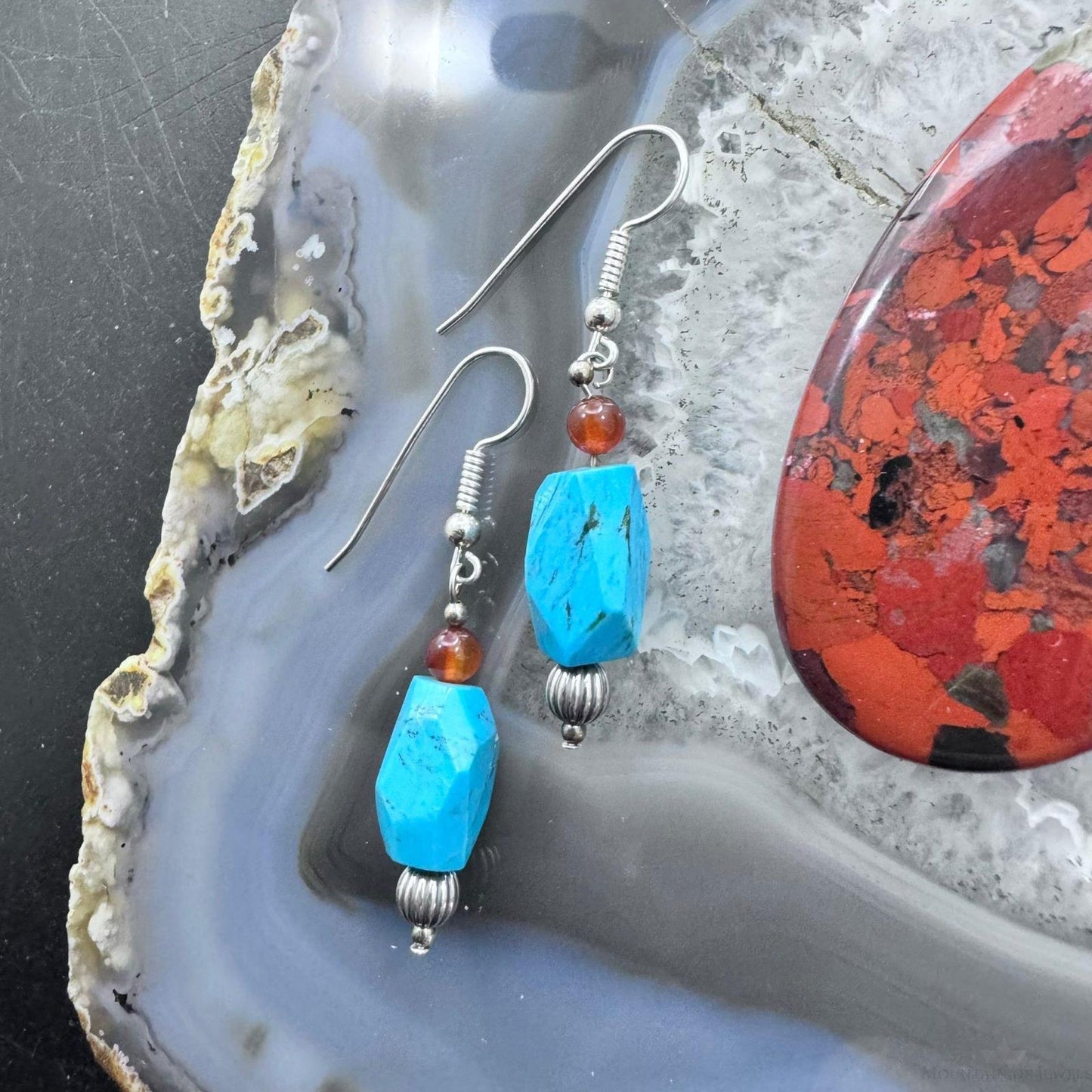 Carolyn Pollack Sterling Silver Turquoise & Carnelian Dangle Earrings For Women