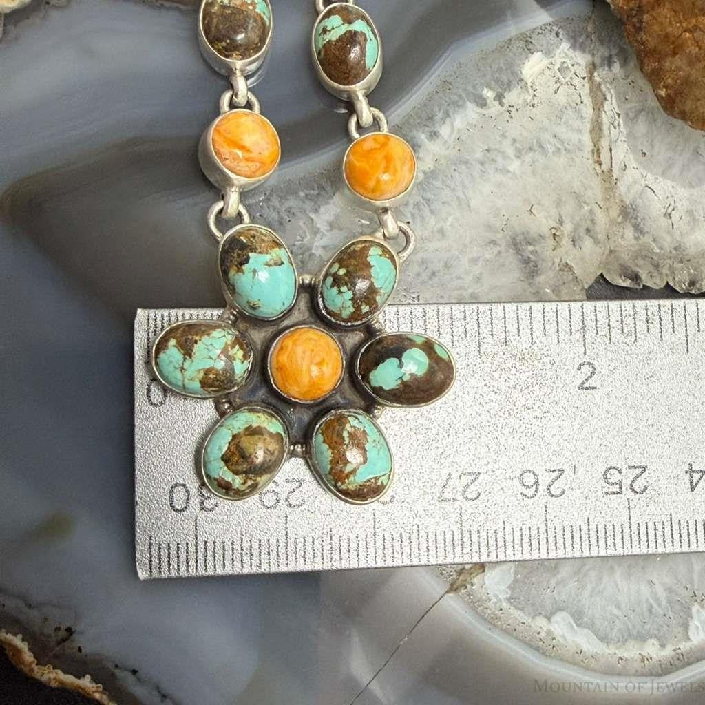 Sterling Silver Southwestern Style Turquoise & Spiny Oyster 21" Necklace For Women